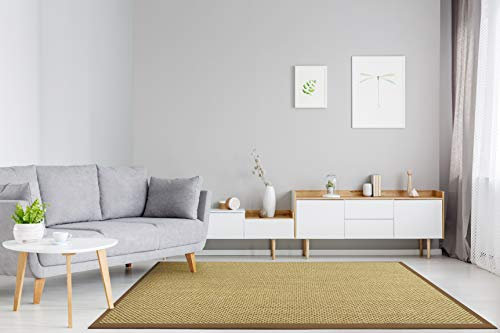 Floordirekt 100% Reiner Sisal-Teppich mit Bordüre | Wohnzimmerteppich | Naturteppich | Tiger-Eye | in 3 Farben und 2 Größen (160 x 230 cm, Natur/Cappuccino)