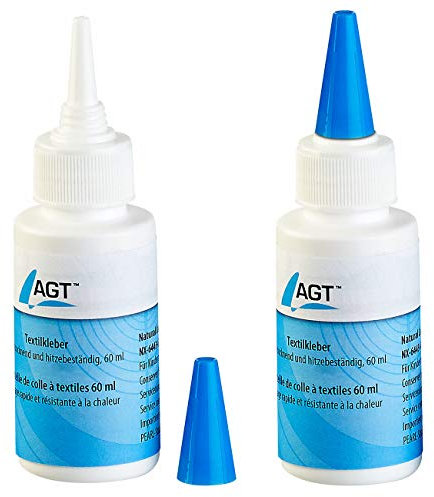 AGT Stoffkleber: 2er-Set Textilkleber, schnell trocknend und hitzebeständig, 2x 60 ml (Lederreparatur, Stoffkleber Textilkleber, Handnähmaschine)