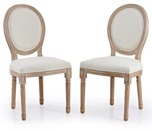 VONLUCE Esszimmerstuhl 2er-Set Polsterstuhl Wohnzimmerstuhl mit runden Rückenlehnen Vintage Küchenstuhl Französische Esszimmerstühle Massivholz Essstühle Gepolsterter Stuhl Beige