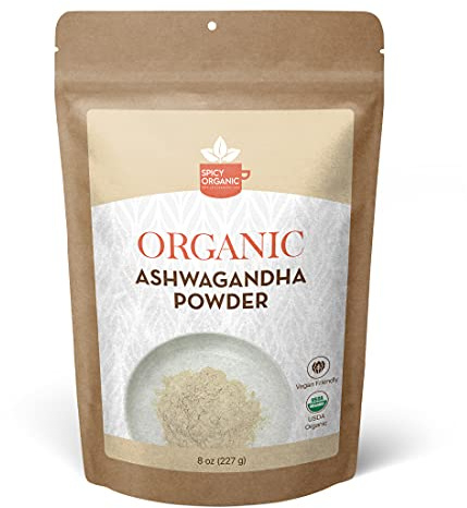 SPICY ORGANIC Organic Ashwagandha Root Powder – 8 oz. - Non-GMO, 100% Raw from India – Indian Ginseng (Withania Somnifera) – Natural Stress Support, Energy & Immune Health