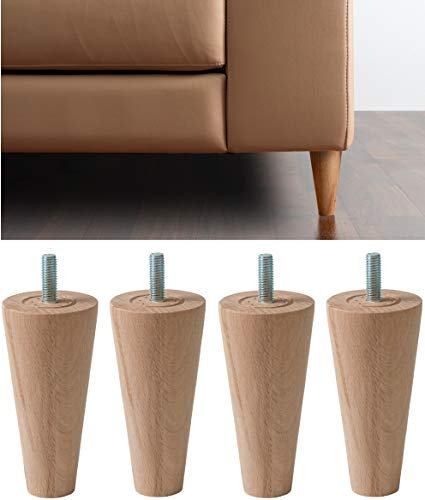 IPEA 4 Patas para Muebles y sofás de Madera – Fabricado en Italia – Juego de 4 Patas de Madera en Bruto con Forma de Cono para Armarios y Sillones – Altura 120 mm – Color Natural