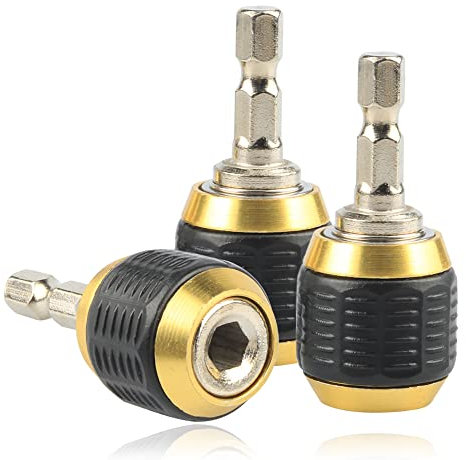 Mesee 3 Pieces 50mm Drill Bit Extension Rod Screwdriver Bit Holder Set, 1/4 Inch Hex Shank Quick Change Chuck Adapter Connector Self-Locking Bar Socket Connecting Rod Hexagonal Shank Quick Coupling