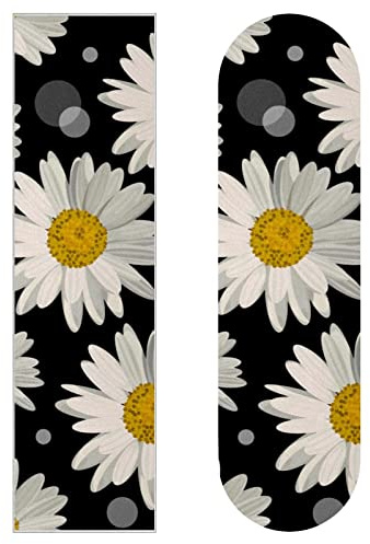 Skateboard-Griptape mit weißen Gänseblümchen, Blumenmuster, Schwarz, 2 Stück