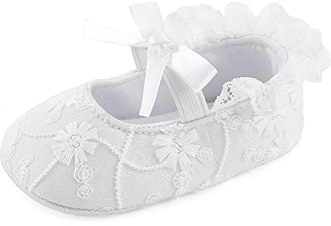 Baby Girls Princess Lace Soft Sole Cloth Crib Shoes Sneaker White, 3-6 Months