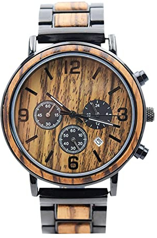 RORIOS Orologio da Uomo in Legno Orologio Luminoso Orologi da Polso Analogico Al Quarzo con Cinturino in Legno Fatto a Mano Leggero Orologio Legno