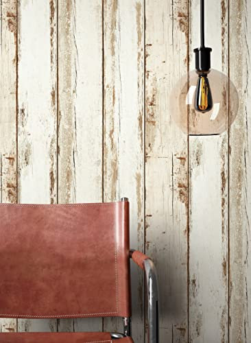 NEWROOM Papier peint Beige Bois Intissé - D'époque Marron Crème Planche Poutre Rustique