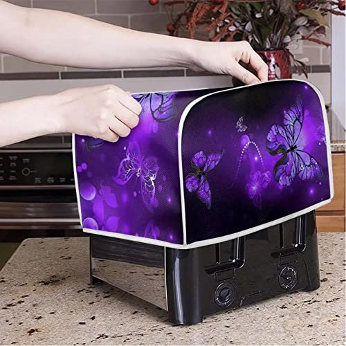 Poceacles Purple Butterflies Printed Toaster Cover 4 Slice Bread Toaster Cover Bakeware Protector Bread Machine Dust Protection Cover Kitchen Appliance Cover Washable, M