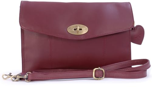 Gigi - Clutch de Piel con Correa Desmontable - Bolso Bandolera Pequeño - Bolso de Mano para Mujer - Cartera de Mano de Fiesta - Othello 8757 - Borgoña