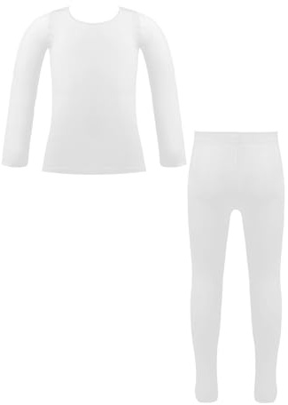 Miutii Set de ropa interior térmica para niños y niñas, camiseta de manga larga con top + mallas leggings con/sin forro polar, ropa interior térmica para ballet y danza, Blanco, 134-140
