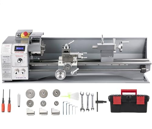 Furvveerr Mini Torno Metal 750W Torno Metálico 220 mm x 600 mm Torno Metálico Mini Precisión Torno Velocidad Variable 50-3000 RPM Contrapunto MT2 para Perforación de Torneado Inverso