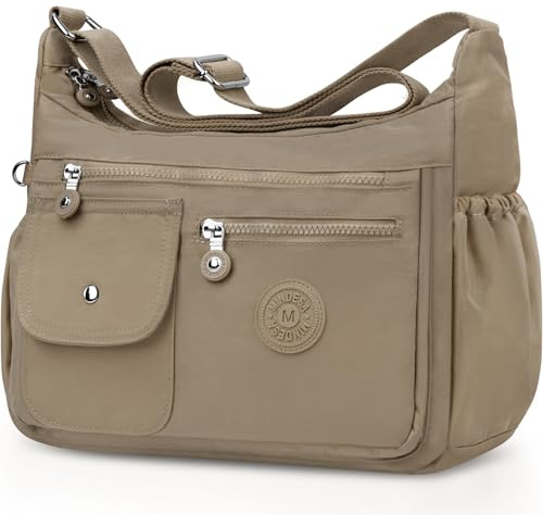 BTNEEU Borsa Tracolla Donna Nylon Borse Donna Tracolla Impermeabile Grande Borsa Multitasche Crossbody Bag Messaggero Borse Casuale Borsetta a Spalla per Lavoro Sportiva Viaggio Scuola (Cachi)