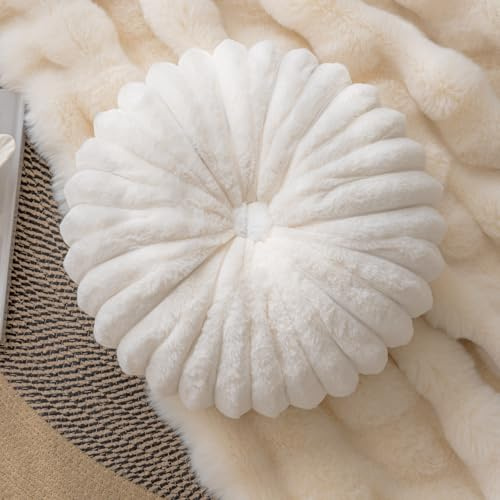 vctops Round Throw Pillow Soft Faux Fur Decorative Pillow Small Pumpkin Throw Pillow Cushion for Living Room Sofa Bed (White,13.7 Diameter)