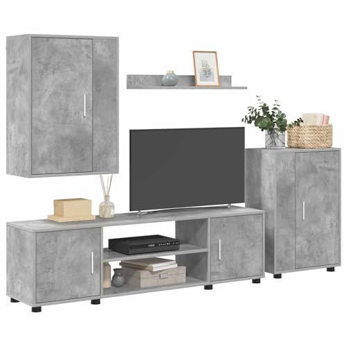 vidaXL Set mobile TV 4 pcs Grigio cemento Legno multistrato, Soggiorno, mobile moderno, armadio a parete, supporto TV, mensole modulari, arredo elegante per interni pratici