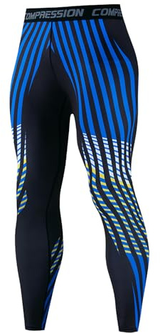 Ruowuhen Pantaloni a Compressione da Uomo Leggins Sportivi Base Layer Calzamaglie Sportive Leggings, Traspiranti Asciugatura Rapida Giallo Blu S