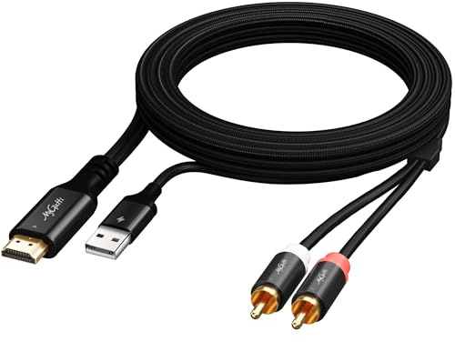 Mygatti 192 kHz unidirektional 2 m HDMI ARC/eARC auf 2RCA Audio Konverterkabel, USB betriebener L/R-Stereo Extraktor für TV zu Heimkino Systemverstärker/alte Lautsprecher,Soundbar – Plug & Play