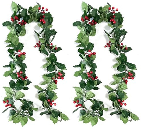 TYXHXTF 2PCS Ghirlanda Natalizia, Ghirlanda di Natale Artificiale, Festone Natalizio Bacche Rosse, per Matrimonio, Scale, Camino, Decorazione Da