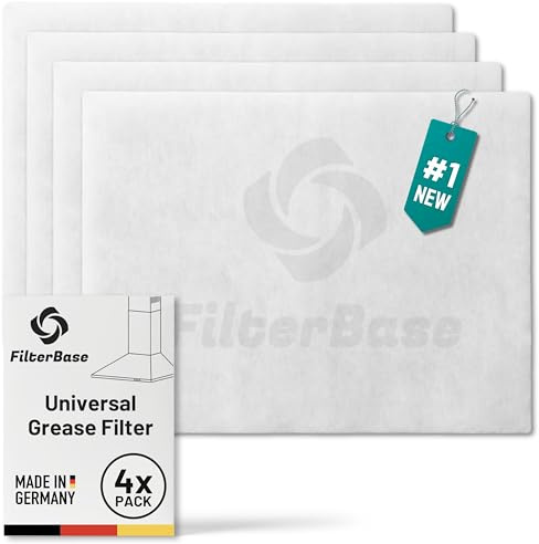 FilterBase® Pack de 4 Filtros de Grasa Universales para Campana | 52x40 cm Recortable – Fabricado en Alemania Filtro para Campana Extractora
