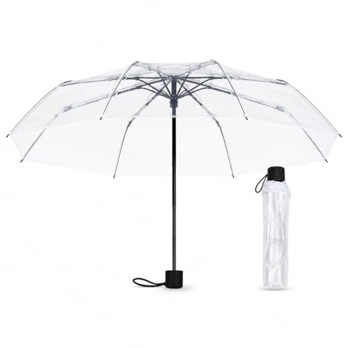Paraply transparent damer, manuellt fickparaply genomskinligt vikbart liten, klart paraply med Sakura-mönster och matt handtag, lätt reseparaply för bröllop, vardag, fotografering
