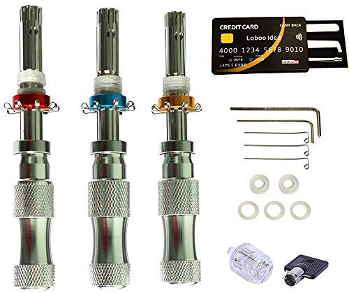 Loboo Idea Juego de herramientas de cerrajería tubular de cobre de 3 piezas + Juego de herramientas de selección de bloqueo de tarjeta de crédito de 5 piezas + Cerradura tubular con llave negra