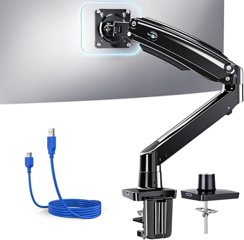 HUANUO 49 Monitor Halterung für Zoll Bildschirm, ultrabreite Bildschirmhalterung 1 Monitor für 12kg, aktualisierte verstellbare Halterung mit USB, C-Klemme & Ösensockel, VESA 75x75 oder 100x100mm