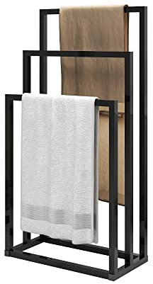 JELUTE Freistehender Handtuchhalter -3-Tier Organizer für Bad- und Handtücher, Badezimmerzubehör, Schwarz