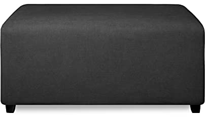 PureFit Super Stretch Soft Form Fit Ottoman Cover Rectangle - Ottoman Slipcovers for Foot Stool & Folding Storage Furniture for Living Room with Nonslip Elastic Bottom (Small, Dark Gray)