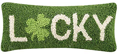 Peking Handicraft 30TG440C05OB Blown Filled Hook Throw Pillow, 12-inch Length, Wool and Cotton (Lucky)