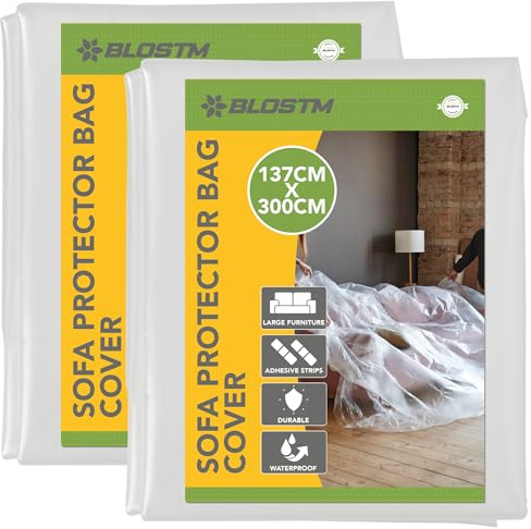 BLOSTM 2 Sofföverdrag - Dammskydd för Möbler, Soffskyddsväska Extra Tjocka Vattentäta Dammöverdrag för Soffor, Plast Soffskydd för Förvaring och Flyttning 300cm x 137cm 600g - 2-Pack