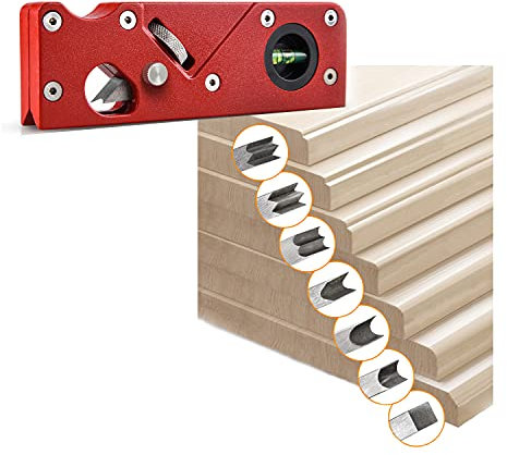 Rabot d'angle pour le travail du bois,biseau manuel de 45 degrés, Outil daplatissement de coin de bord de menuiserie,pour chanfreiner et couper le bois, Outil de bricolage- rouge + tête de coupe 7PCS