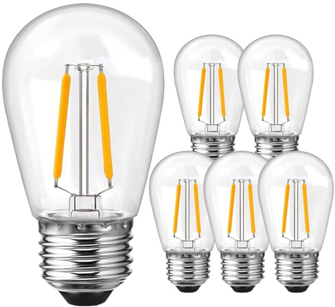 ROMANJOY 6pcs lampadine a led per esterni S14 2W=20W 2700K bianco caldo AC220-240V 180LM 2 filamenti Lampadine di ricambio impermeabili per luci fiabesche giardino patio ciotola di vetro
