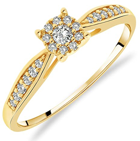 Planetys Bague pour Femme en Or Jaune 375/1000 sertie 22 Diamants blancs