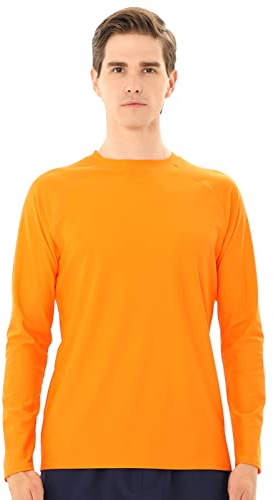 TIZAX Men's Rash Vest Long Sleeve UPF 50+ Sun Protection Rash Guard Shirts UV Swimming Top Quick Dry Sport Tee Shirt Orange XXL