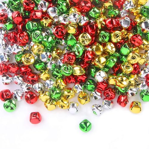 Augshy Christmas Bells - Pack of 120 Colourful Jingle Bells for Crafts, 4 Colours, 15 mm, Small Craft Bell for Christmas, Home, Pet Decorations