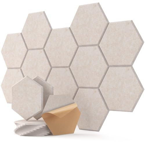 Hexagon Akustikpaneele Selbstklebend 12 Stück Akustikschaumstoff Schalldämmung, Hohe Dichte Schallschutz Wand für Wanddekoration und Akustische Behandlung Schallschutzplatten 30×26×0.9cm