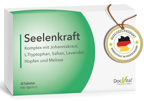 DocVital® Johanniskraut L Tryptophan Tabletten hochdosiert - Innere Ruhe, gute Laune, Anti Stress - Seelenkraft - Johanneskraut, L-Tryptophan, Hopfen, Lavendel, Melisse & Safran