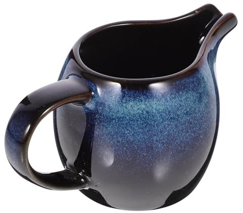 DEARMAMY Ceramic Creamer Gravy Boat Creamer Pitcher with Handle Ceramic Syrup Dispenser Terrarium Pitcher Pourer Serving for Milk Sauce Salad Dressings Broth Black Pepper Blue