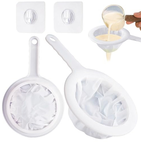 PEAKTOP coladores de Malla Fina, colador de Cocina de plástico, colador de Nailon con Mango y Gancho, Filtro para Zumo, Leche de Soja, Leche, café, té, Vino (Malla 100, Malla 400)