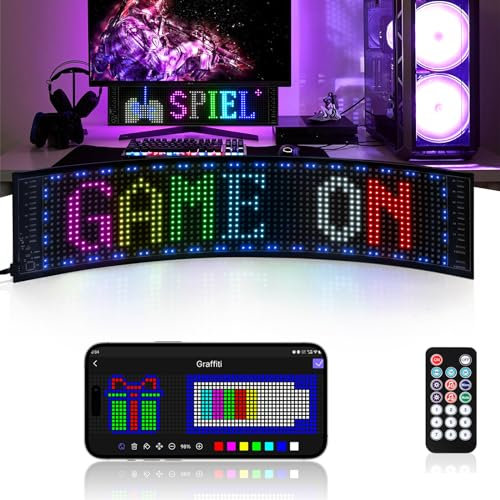 XAXVSTS Programmierbar Led Augen für Auto,47.5 X 12cm,LED Anzeigetafel mit Bluetooth-App & Fernbedienung,led Leuchtschild USB 5V | Devil Eyes LED Laufschrift für LKW, Werbung & Party-Deko