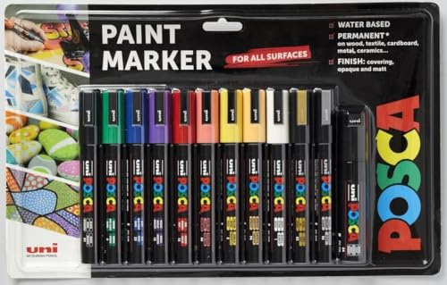 Posca PC-5M Medium Tip Acrylic Paint Marker Pens, 12 Standard Colours, For All Surfaces (Pack of 12 Pens)
