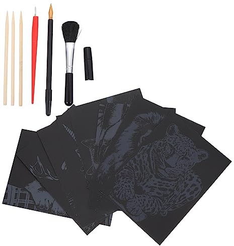 COSMEVIVI Gratta e Vinci Animali A4 Set 8 Fogli Carta da Grattare Nera DIY Strumenti Completi per Bambini Attività Creative e Artigianato Educativo