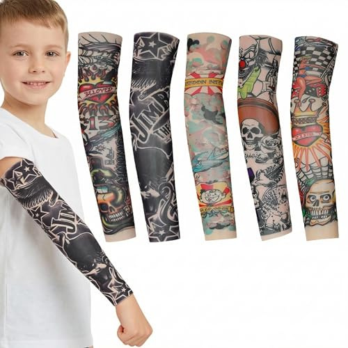 AXKIIN 5 pezzi per tatuaggi per bambini, per attività all'aperto, protezione dai raggi UV, in nylon, per costume da rockstar, carnevale, feste