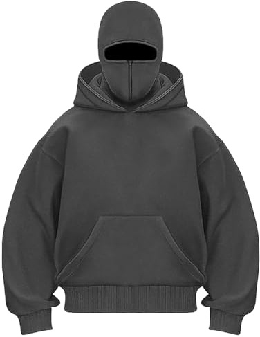 PADOLA Cagoule 1/4 Zip Pull Homme Balaclava Sweats à Capuche Polaire Uni Y2K Hoodie Grande Taille Sweatshirts Coupe Vent Veste mi Saison Masque Vélo Moto Manteau Blouson Hiver Chaud (S, Gris)