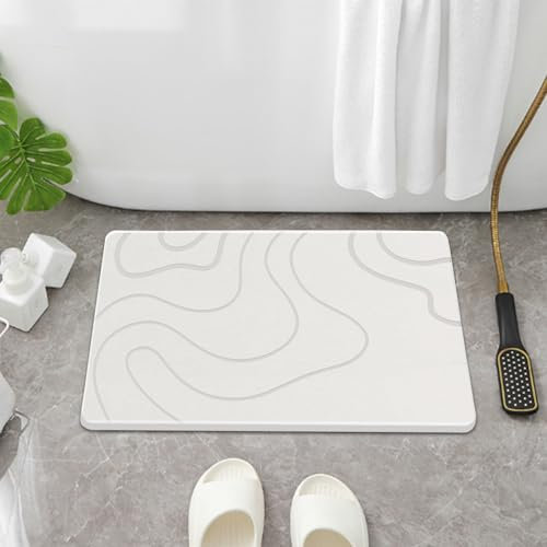 Glvomazty Tappeto Bagno in Pietra Diatomite, Tappeto Bagno Assorbente Stone Bath Mat, antiscivolo,asciugatura apida Bianco 60x 39 cm