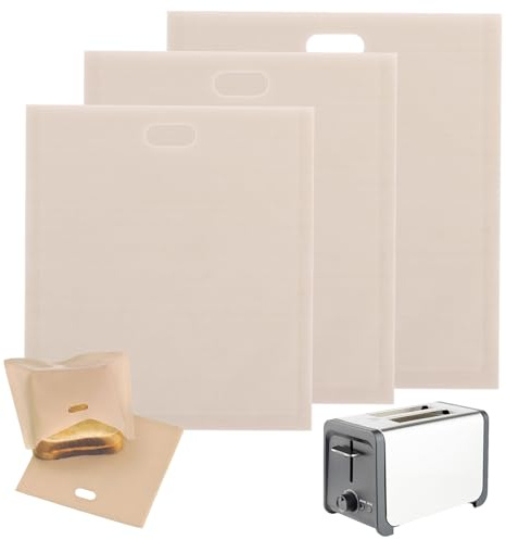 YAYODS 30 bolsas reutilizables antiadherentes, sin BPA, para tostadora, bolsillos para tostadora de sándwich para queso a la parrilla, pizza, panini, beige, 3 tamaños