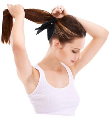 TOYZFRIENDY Élastique à Cheveux Nœud Double Couche en Tissu Noir avec Boucle, Grand Modèle, pour Cheveux Longs Femme, Accessoire Élégant pour Queue de Cheval Quotidien