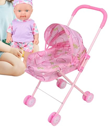 Cochecito para Muñecas, Ligero Plegable Divertido, Carrito de Juguete para Niñas Pequeñas, para Juego en Interiores Exteriores Guardería Hogar y Aprendizaje