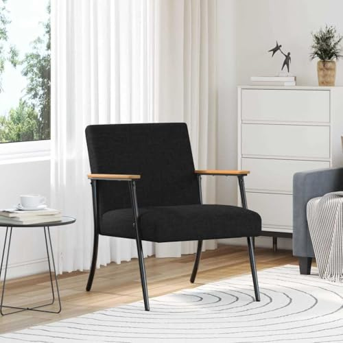 Kaloriko Poltrona in tessuto nero con imbottitura, sedia da lounge ergonomica con braccioli e schienale, moderna poltrona relax club per soggiorno, camera da letto, ufficio, struttura stabile in