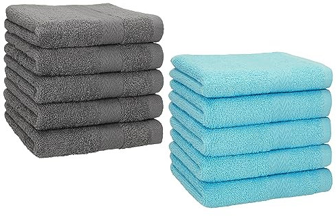 Betz 10 Stück Seiftücher Premium 100% Baumwolle Seiflappen Set 30x30 cm Farbe anthrazit und türkis
