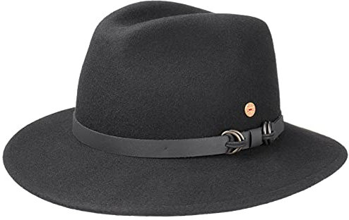 Mayser Baron Georgia Wool Outdoorhut Herren - Made in The EU Rollhut Wollhut Reisehut mit Lederband, Lederband Winter Frühling-Sommer Herbst-Winter - 63 cm schwarz