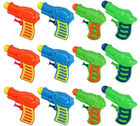 TOYMYTOY 12pcs Plastic Water Squirt Gun Pistol for Kids Watering Game (Random Color)